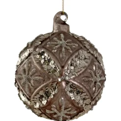 Glaskugle i antik mat grå med palietter og glitter 8cm