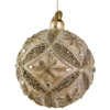Glaskugle i beige m/champagne glitter 8 cm