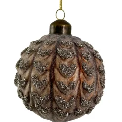 Glaskugle I brun med glitter 8 cm.