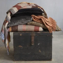 Multi Stripe orange silke og uld pudebetræk 50x50 cm